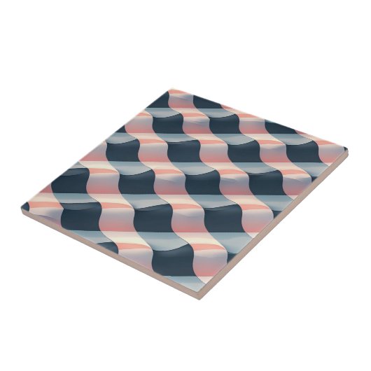 Elegant 3D Wave Pattern in Teal, Rose, and Cream Tegeltje (Zijkant)