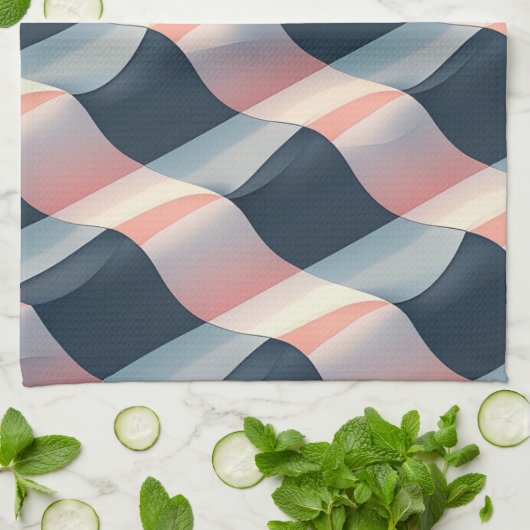 Elegant 3D Wave Pattern in Teal, Rose, and Cream Theedoek (Gevouwen)