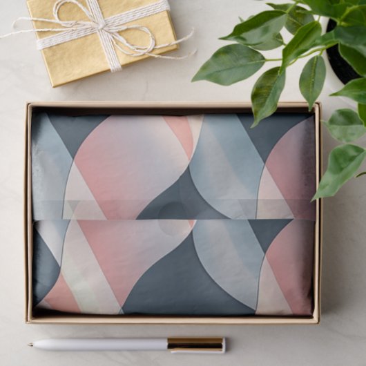 Elegant 3D Wave Pattern in Teal, Rose, and Cream Tissuepapier (Geschenk)