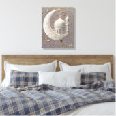 Elegant 3D White Crescent & Mosque Ramadan Design Canvas Afdruk (Insitu (Slaapkamer))