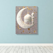 Elegant 3D Witte Halve Maan & Moskee Ramadan Desig Canvas Afdruk (Insitu (Houten vloer))