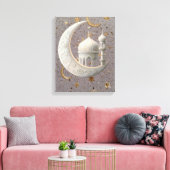 Elegant 3D Witte Halve Maan & Moskee Ramadan Desig Canvas Afdruk (Insitu (Woonkamer))