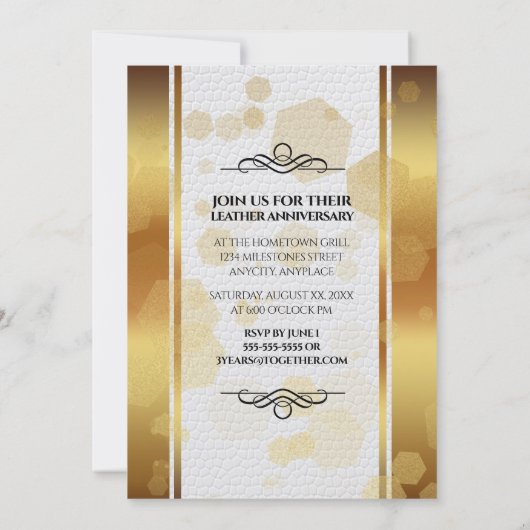 Elegant 3e lederen bruiloft Jubileum uitnodiging (Achterkant)
