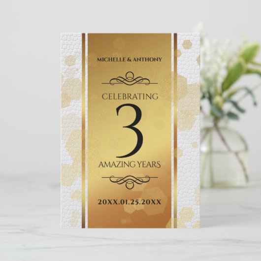 Elegant 3e lederen bruiloft Jubileum uitnodiging (Staand voorkant)
