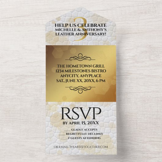 Elegant 3rd Leather Wedding Jubileum All In One Uitnodiging (Binnen)