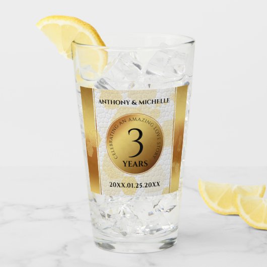 Elegant 3rd Leather Wedding Jubileum Glas (Voorkant ijs)