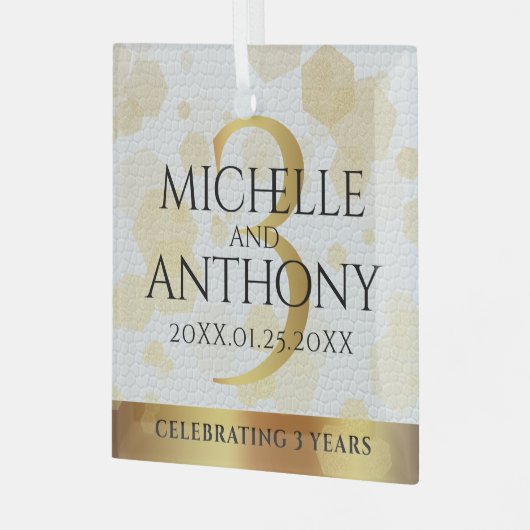 Elegant 3rd Leather Wedding Jubileum Glas Ornament (Voorkant links)