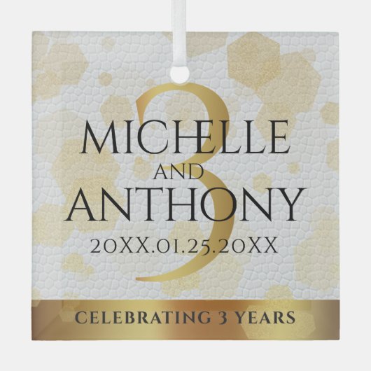 Elegant 3rd Leather Wedding Jubileum Glas Ornament (Voorkant)