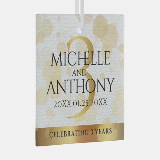 Elegant 3rd Leather Wedding Jubileum Glas Ornament (Voorkant Rechts)