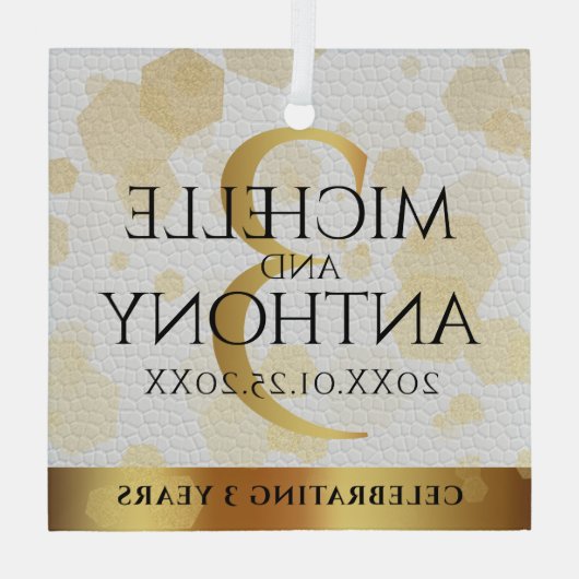 Elegant 3rd Leather Wedding Jubileum Glas Ornament (Achterkant)