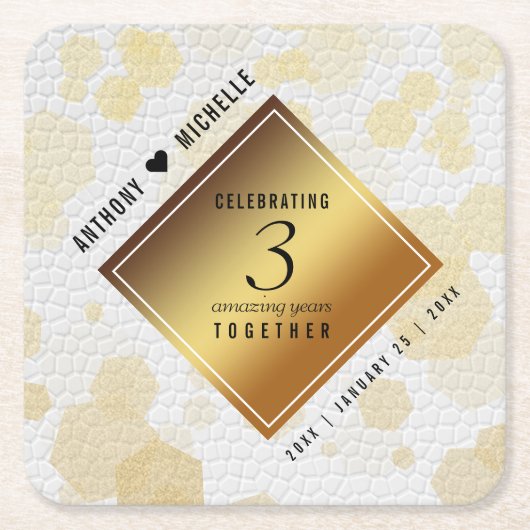 Elegant 3rd Leather Wedding Jubileum Kartonnen Onderzetters (Voorkant)