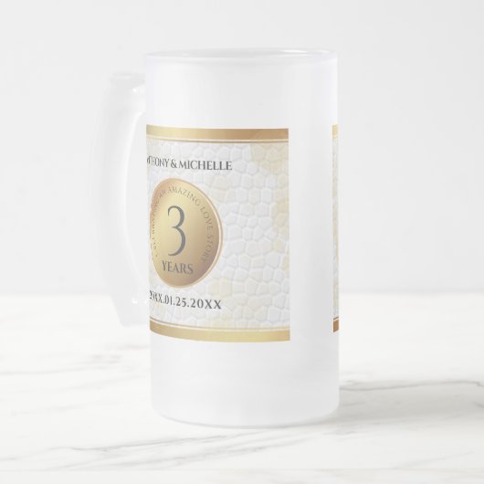 Elegant 3rd Leather Wedding Jubileum Matglas Bierpul (Voorkant links)