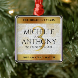 Elegant 3rd Leather Wedding Jubileum Metalen Ornament