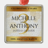 Elegant 3rd Leather Wedding Jubileum Metalen Ornament (Voorkant)