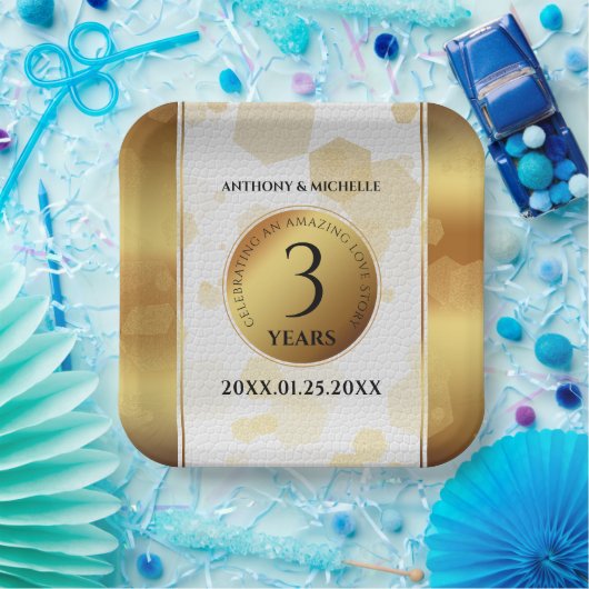 Elegant 3rd Leather Wedding Jubileum Papieren Bordje (Feest)