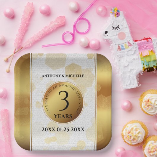 Elegant 3rd Leather Wedding Jubileum Papieren Bordje (Feest)