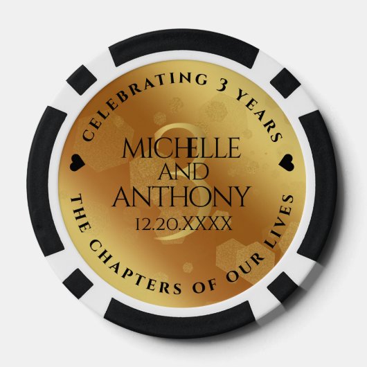 Elegant 3rd Leather Wedding Jubileum Poker Chips (Achterkant)