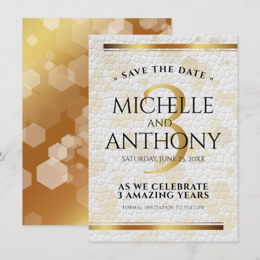 Elegant 3rd Leather Wedding Jubileum Save The Date (Voorkant / Achterkant)