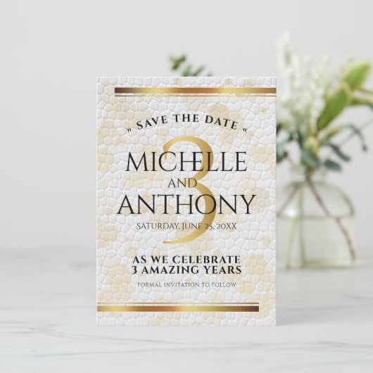 Elegant 3rd Leather Wedding Jubileum Save The Date (Staand voorkant)