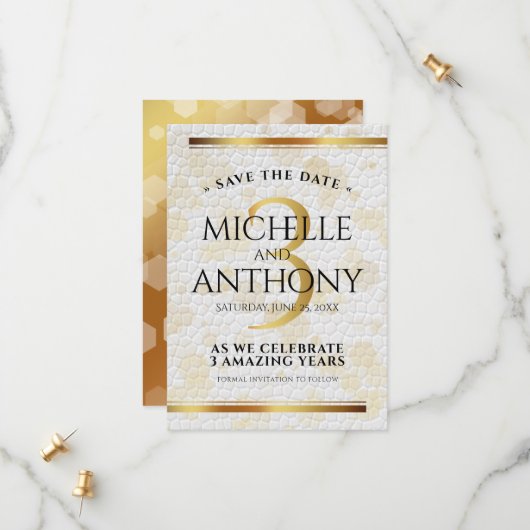 Elegant 3rd Leather Wedding Jubileum Save The Date (Voorkant / Achterkant in situ)