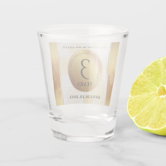 Elegant 3rd Leather Wedding Jubileum Shot Glas (Achterkant)
