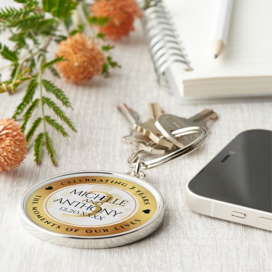 Elegant 3rd Leather Wedding Jubileum Sleutelhanger (Zijkant)