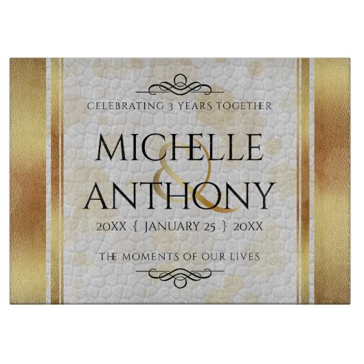 Elegant 3rd Leather Wedding Jubileum Snijplank (Voorkant)