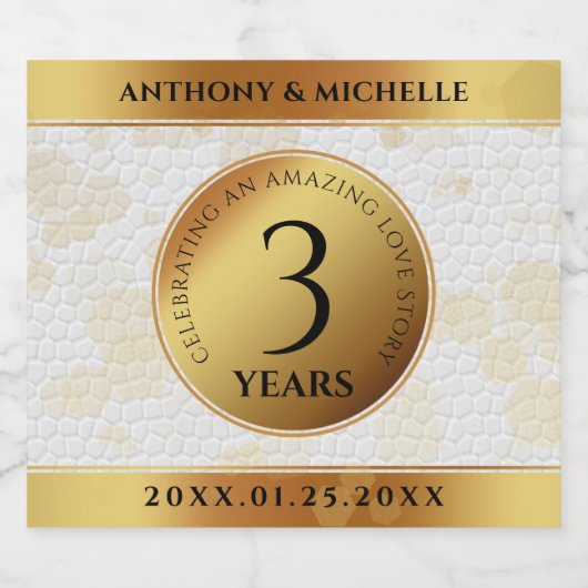 Elegant 3rd Leather Wedding Jubileum Sparkling Wijnetiket (Enkel label)