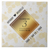 Elegant 3rd Leather Wedding Jubileum Tegeltje (Voorkant)