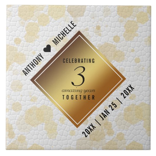 Elegant 3rd Leather Wedding Jubileum Tegeltje (Voorkant)