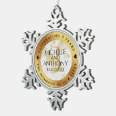 Elegant 3rd Leather Wedding Jubileum Tin Sneeuwvlok Ornament (Rechts)