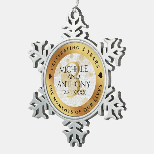 Elegant 3rd Leather Wedding Jubileum Tin Sneeuwvlok Ornament (Rechts)