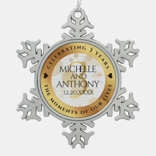 Elegant 3rd Leather Wedding Jubileum Tin Sneeuwvlok Ornament (Voorkant)