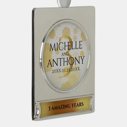 Elegant 3rd Leather Wedding Jubileum Verzilverd Banner Ornament (Rechts)