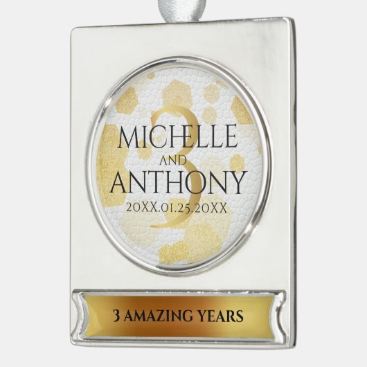 Elegant 3rd Leather Wedding Jubileum Verzilverd Banner Ornament (Links)