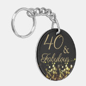 Elegant 40 en Fabulous Black and Gold Glitter Sleutelhanger (Voorkant Links)