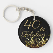 Elegant 40 en Fabulous Black and Gold Glitter Sleutelhanger (Voorkant)