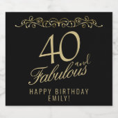 Elegant 40 en Fabulous Ornament 40th Birthday Sparkling Wijnetiket (Enkel label)