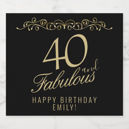 Elegant 40 en Fabulous Ornament 40th Birthday Sparkling Wijnetiket (Enkel label)