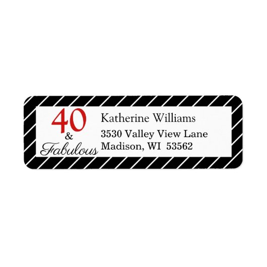 Elegant 40 & Fabulous 40e verjaardag Zwart & Wit Etiket (Voorkant)