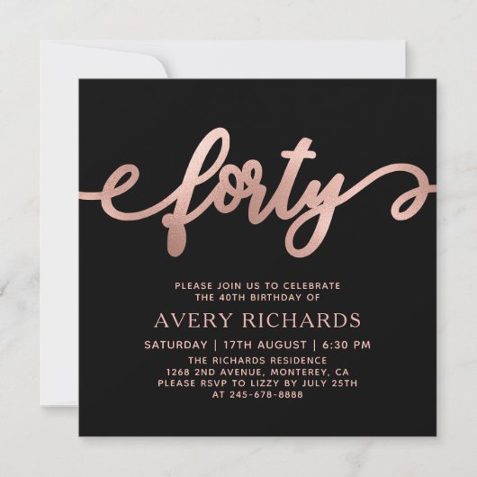 Elegant 40 Roos gouden script zwart 40e verjaardag Kaart (Voorkant)