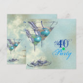 Elegant 40e aqua green party kaart (Voorkant / Achterkant)
