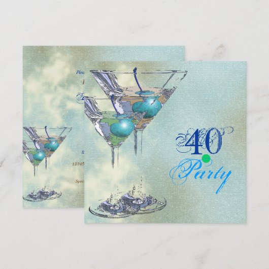 Elegant 40e aqua green party kaart (Voorkant / Achterkant)