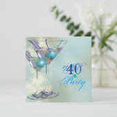 Elegant 40e aqua green party kaart (Staand voorkant)