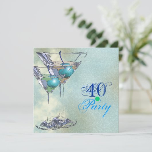 Elegant 40e aqua green party kaart (Staand voorkant)