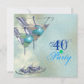 Elegant 40e aqua green party kaart (Voorkant)