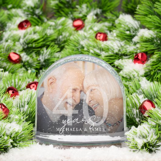 Elegant 40e Jubileum Paar Namen 2-Foto Sneeuwbol (Kerstmis)