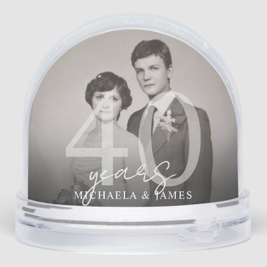 Elegant 40e Jubileum Paar Namen 2-Foto Sneeuwbol (Achterkant)