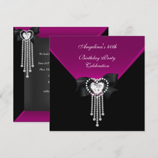 Elegant 40e verjaardag Black Pink Diamond Kaart (Voorkant / Achterkant)