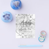 Elegant 40e verjaardag Floral Silver White Invite Flyer (Enkel)